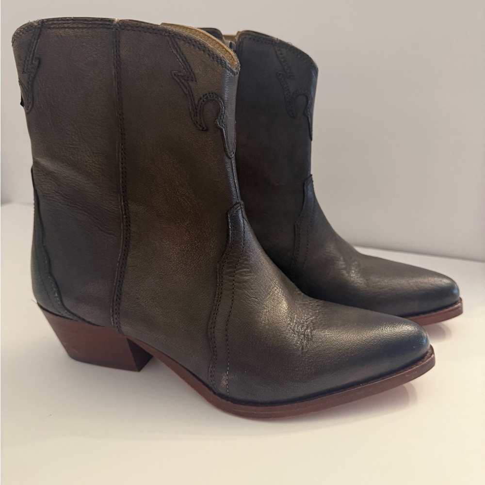 Free People Charcoal Leather Ankle Boots